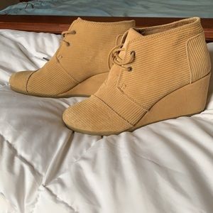 TOMS corduroy desert wedge booties